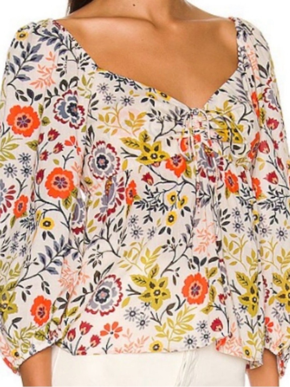 Velvet by Graham & Spencer White Multi Floral Peasant Top size S - Picture 4 of 11